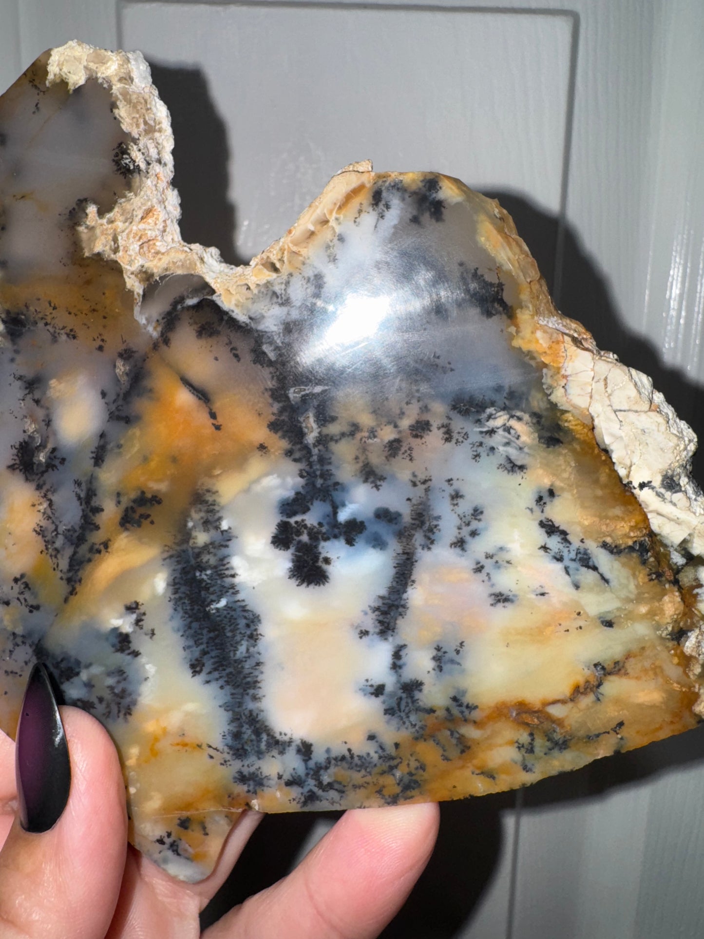 Dendritic polished agate slab
