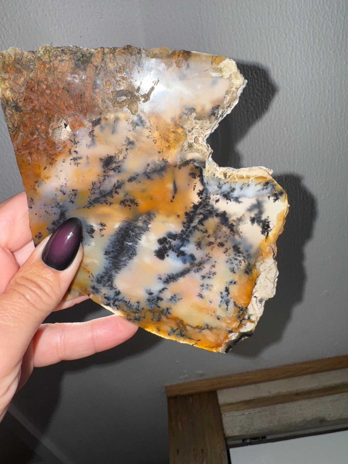 Dendritic polished agate slab