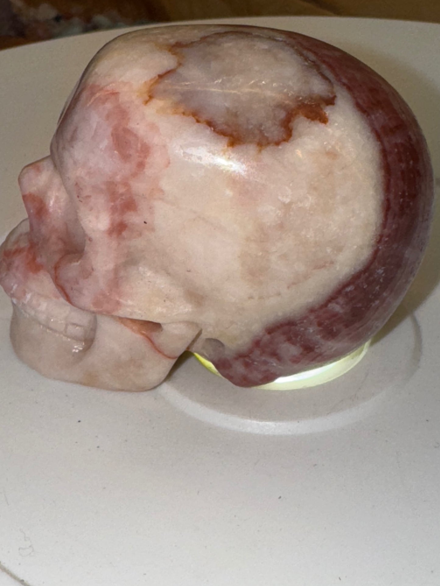 Pink banded calcite skull