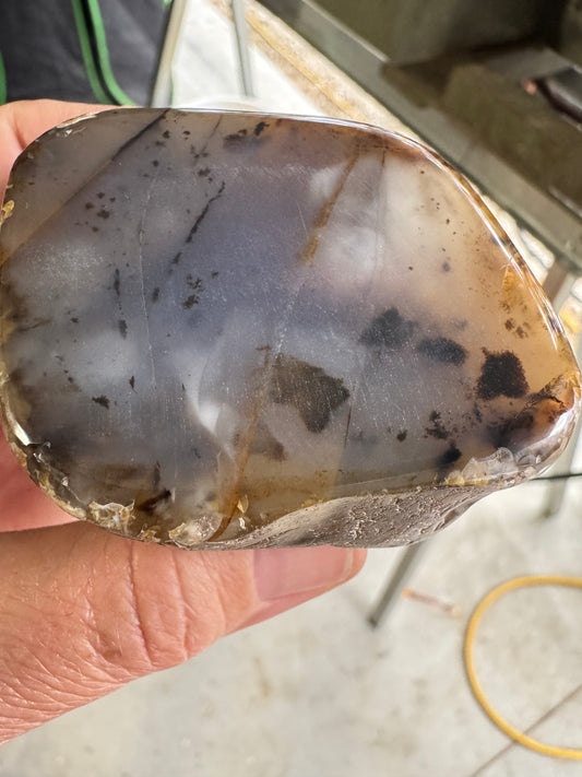 Half polished half raw Montana moss agate
